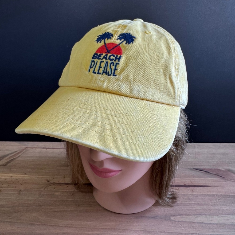 Yellow Beach Please Baseball Cap One Size 100% Cotton Summer Hat Wembley